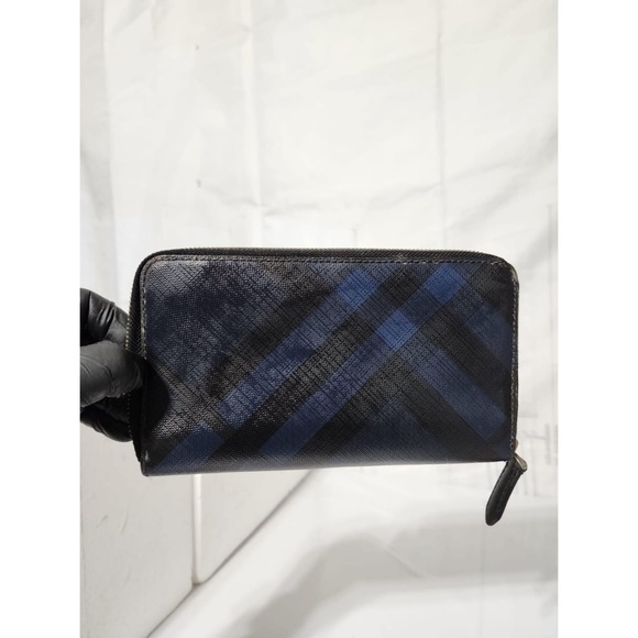 Authentic BURBERRY London Check Zip Around Wallet Navy Blue - Picture 13 of 13